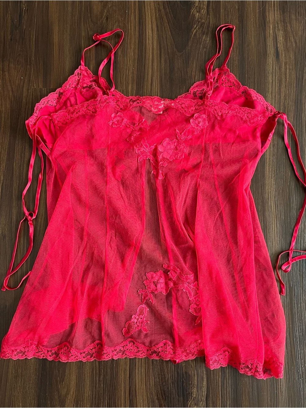 Vtg Y2K Victoria Secret Babydoll Flyaway Chemise Lingerie Large Red Silk Lace - Picture 12 of 13
